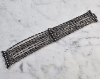 Womens Vintage Estate Coin Silver ? Turquoise Southwestern Bracelet 28.2g E6770