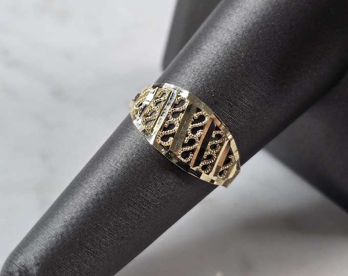 Womens 10K Yellow Gold Modernist Filigree Ring 1.3g E7938