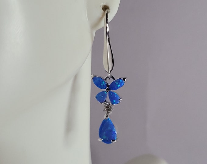 Womens Sterling Silver Blue Opal Butterfly Earrings 3.3g E3708