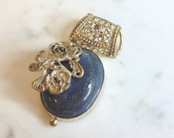Womens Vintage Estate Sterling Silver Lapis Lazuli Pendant 15.3g E5511
