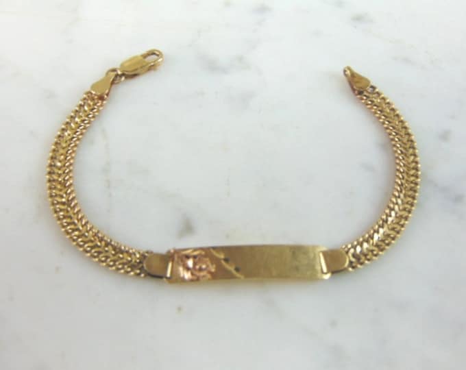 Womens Vintage Estate 14k Rose & Yellow Gold ID Bracelet 8.1g E5110