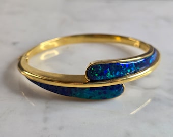 Womens Vintage Estate 18K Yellow Gold Blue Opal Bracelet, 27.5g E7811