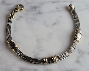 Womens Vintage Estate 14K White & Yellow Gold Modernist Bracelet 12.3g E7008