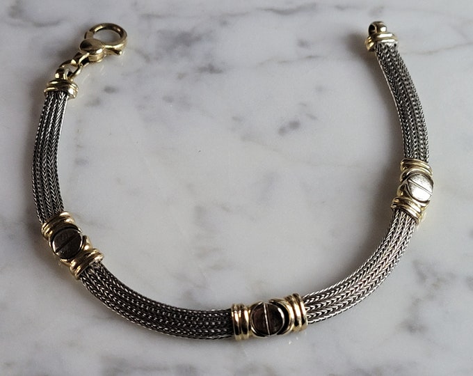 Womens Vintage Estate 14K White & Yellow Gold Modernist Bracelet 12.3g E7008