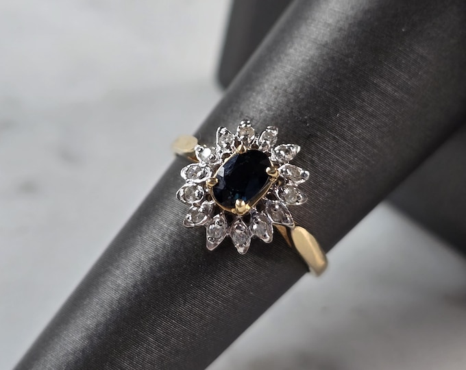 Womens Vintage Estate 14K Yellow Gold Sapphire & Diamond Ring 2.4g #E7588