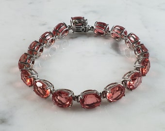 Womens Vintage Estate Sterling Silver Rose Quartz Colored Bracelet 22.0g E6469