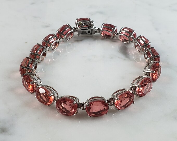 Womens Vintage Estate Sterling Silver Rose Quartz Colored Bracelet 22.0g E6469