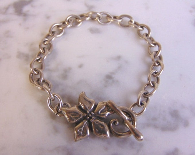 Womens Vintage Estate Sterling Silver Flower Bracelet 19g E4579