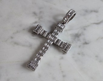Vintage Estate Sterling Silver Religious CZ Cross Pendant 9.3g E7748