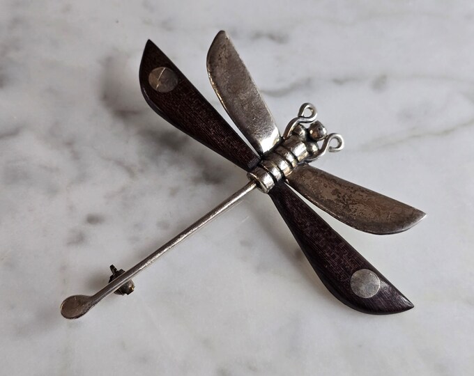 Womens Vintage Estate Sterling Silver Modernist Dragonfly Brooch 9.2g E7314