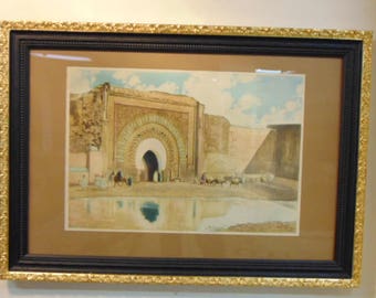 Vintage Antique Aquatint Etching Print by French Artist Maurice Romberg "Marrakech"