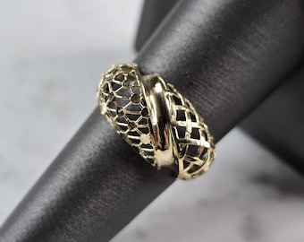 Womens 10K Yellow Gold Modernist Filigree Ring 1.5g E1696