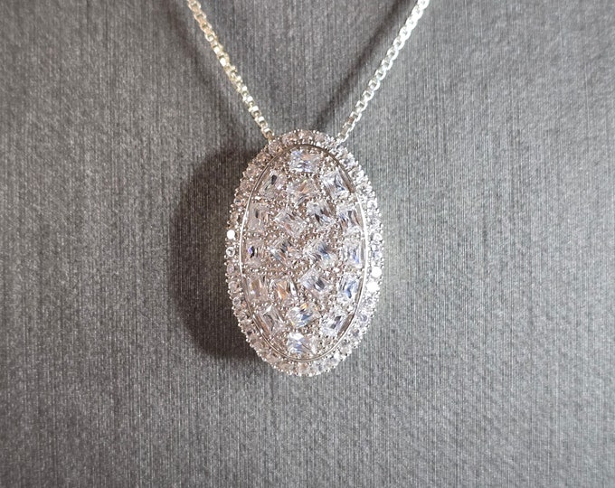 Womens Sterling Silver Modernist CZ Pendant Necklace 7.6g E7950