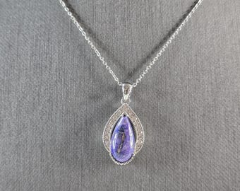 Womens Vintage Estate Sterling Silver Charoite Pendant Necklace 5.2g E4061