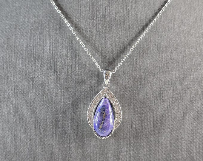 Womens Vintage Estate Sterling Silver Charoite Pendant Necklace 5.2g E4061