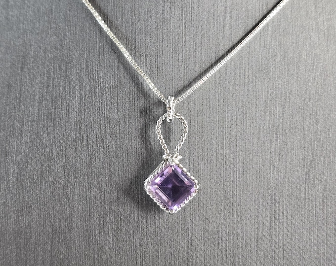 Womens Estate Sterling Silver Amethyst Pendant Necklace 4.6g E5766