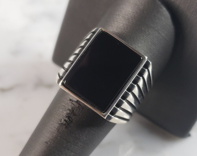 Mens Estate Sterling Silver Modernist Onyx Ring 10.2g E6431