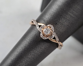 Womens Vintage Estate 10K Rose Gold Diamond Ring 2.5g E3972