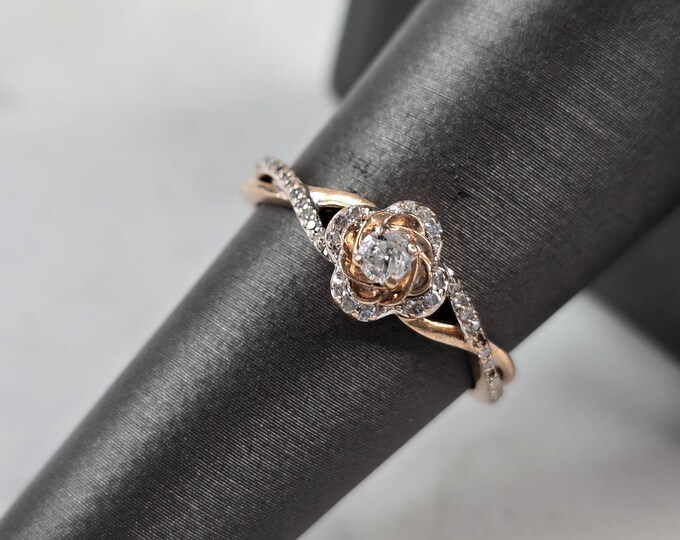 Womens Vintage Estate 10K Rose Gold Diamond Ring 2.5g E3972