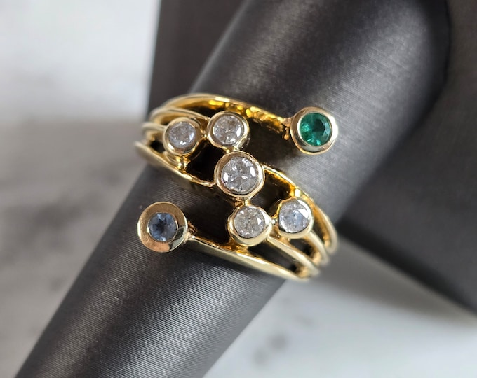 Womens Vintage Estate 14k Yellow Gold Modernist Multi-Stone Ring 8.0g E7299