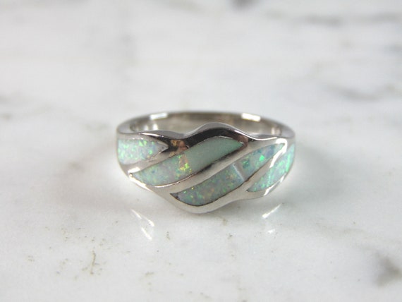 Womens Estate Sterling Silver Modernist Opal Ring… - image 2