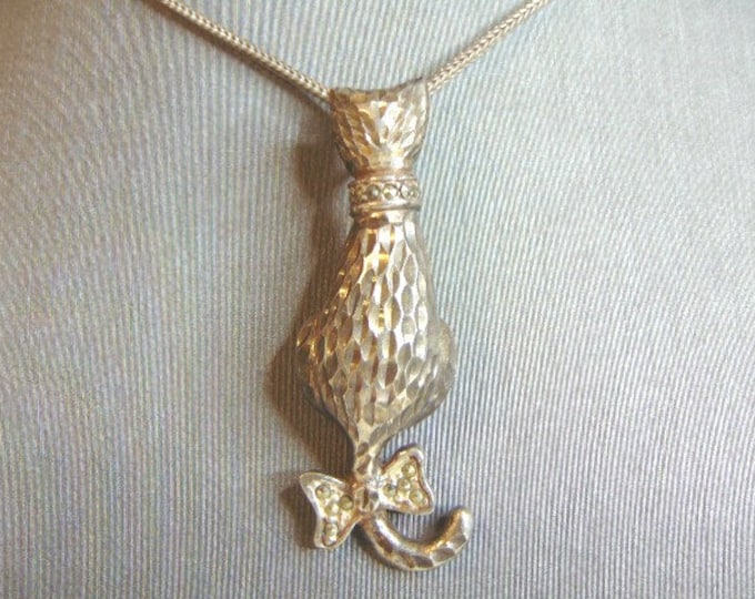 Womens Vintage Sterling Silver Cat Pendant W/ Necklace 16g E5723