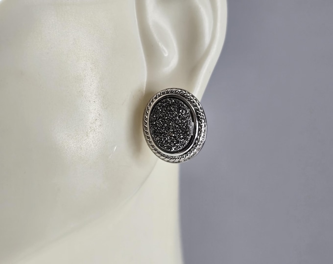 Womens Vintage Estate Sterling Silver Druzy Stud Earrings 4.0g E1654