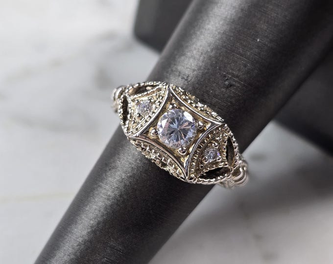 Womens Vintage Estate Sterling Silver CZ Ring 4.8g E6108