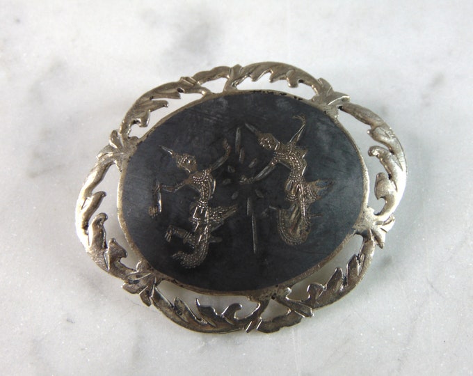 Womens Vintage Estate Sterling Silver Siam Brooch 8.8g E5311
