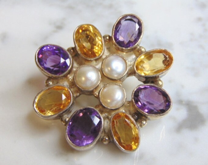 Womens Vintage Estate Sterling Silver Multi Stone Pendant 33.3g E5119
