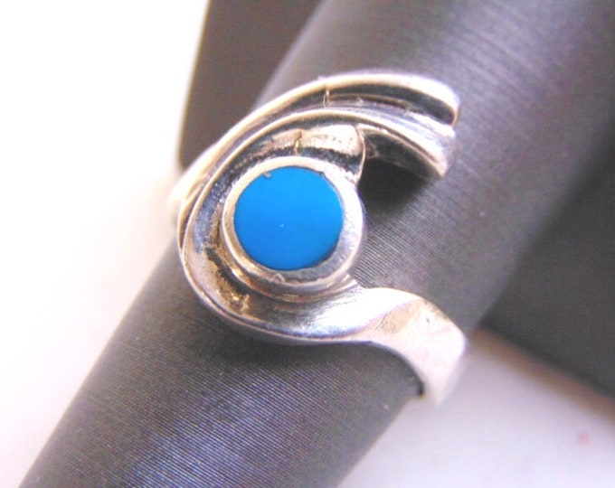 Womens Vintage Estate Sterling Silver Modernist Turquoise Ring 5.8g E4135