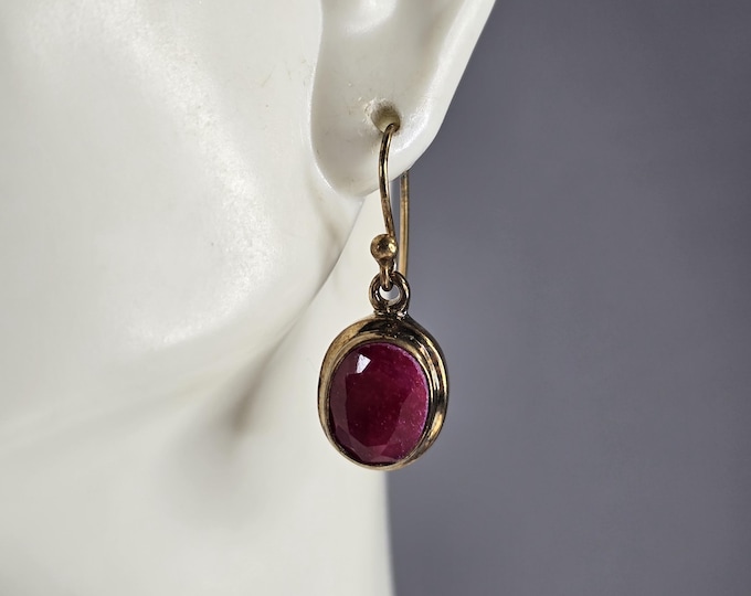 Womens Estate Sterling Silver Gold Tone Natural Ruby Earrings 6.0g E7472