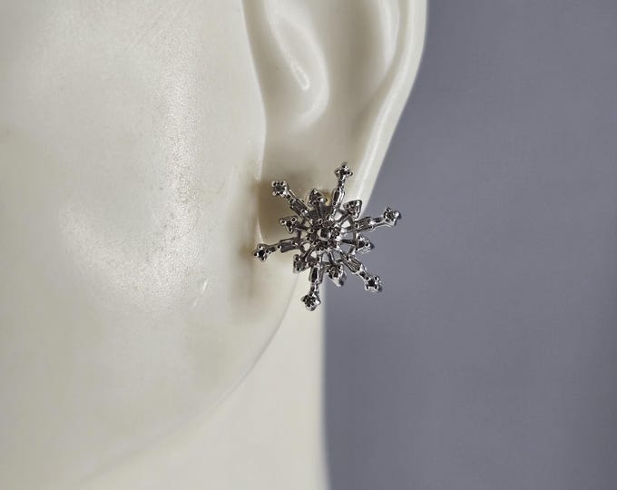 Womens Vintage Estate Sterling Silver CZ Snowflake Stud Earrings 1.7g E5885