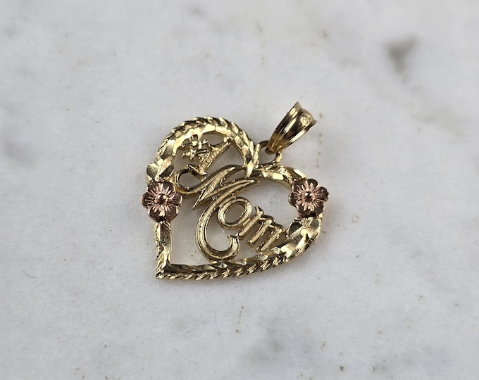 Womens Vintage Estate 14K Yellow & Rose Gold Heart Mom Pendant 1.5g E3350