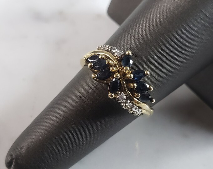 Womens Vintage Estate 10K Gold Sapphire & Diamond Ring, 3.1g E6224