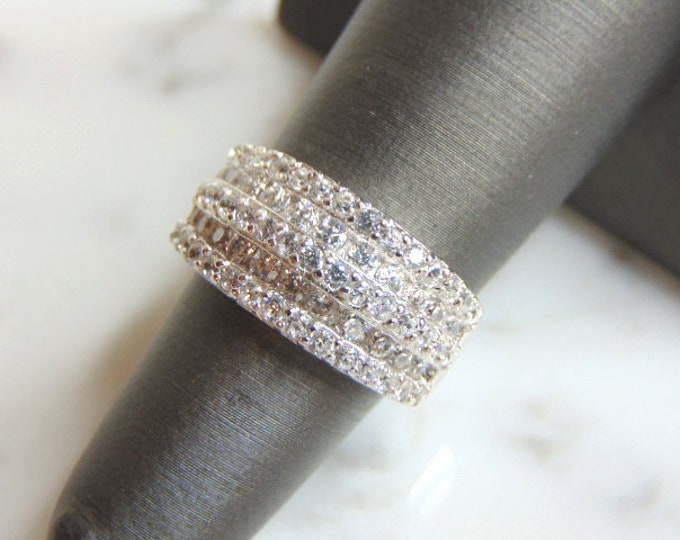 Womens Vintage Estate Sterling Silver CZ Ring 5.9g E5178