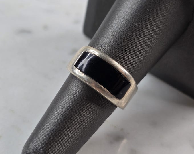 Womens Vintage Estate Sterling Silver Modernist Onyx Ring 4.3g E7112