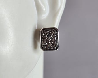 Womens Vintage Estate Sterling Silver Druzy Stud Earrings 2.8g E2268
