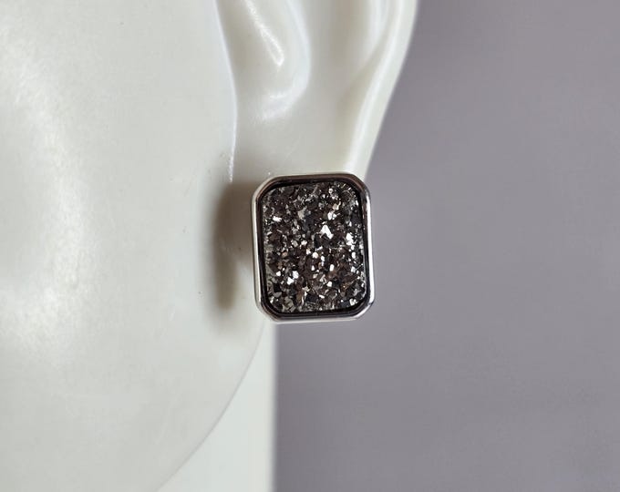 Womens Vintage Estate Sterling Silver Druzy Stud Earrings 2.8g E2268