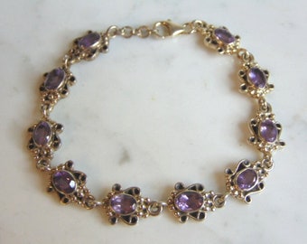 Womens Vintage Estate Sterling Silver Amethyst Bracelet 16.4g E5482