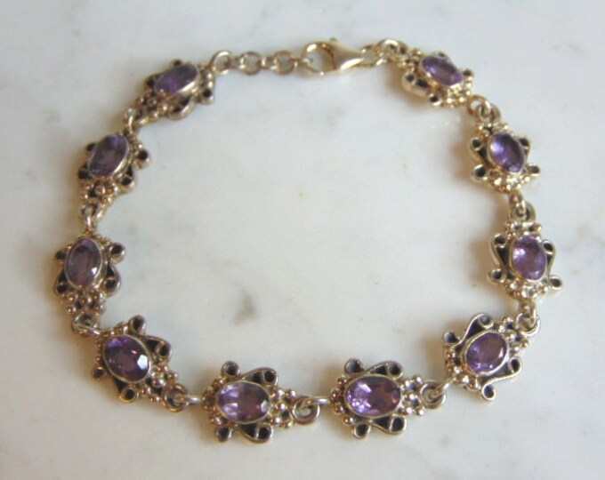 Womens Vintage Estate Sterling Silver Amethyst Bracelet 16.4g E5482