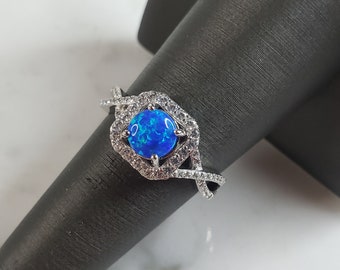 Womens Estate Sterling Silver Modernist Blue Opal Ring 2.9g E1728