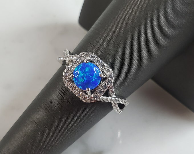 Womens Estate Sterling Silver Modernist Blue Opal Ring 2.9g E1728