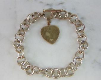 Womens Vintage Estate Sterling Silver Heart Charm Bracelet 27.3g E2052