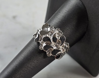 Mens Vintage Estate Sterling Silver Nugget Style Ring 5.3g E1909