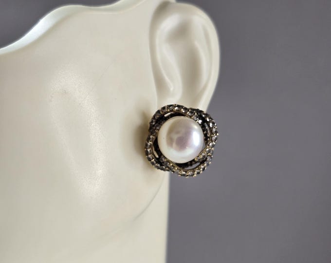 Womens Vintage Estate Sterling Silver Gold Tone Pearl Jacket Earrings 6.7g E1155