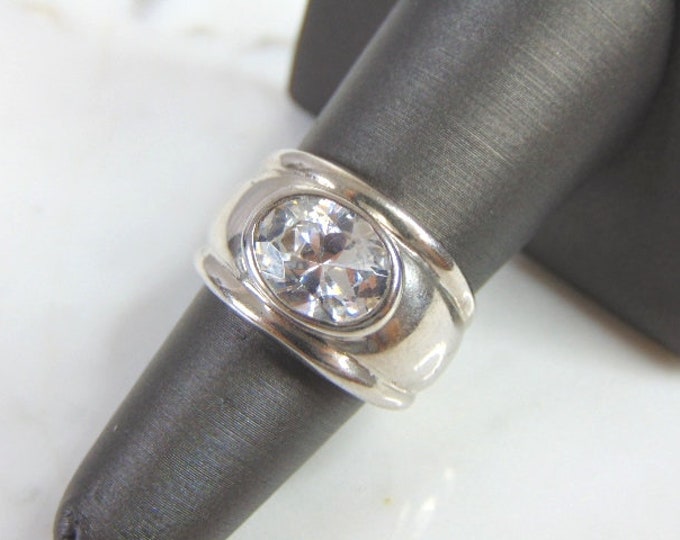 Womens Vintage Estate Sterling Silver CZ Ring 8.5g E5986