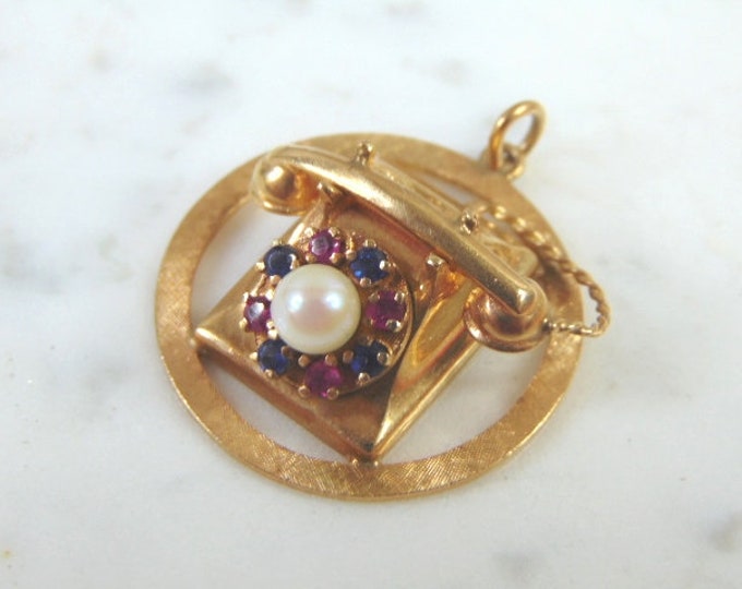 Womens Vintage Estate 14K Yellow Gold Telephone Brooch 12.2g E962
