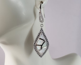 Womens Estate Sterling Silver Modernist Opal Earrings 7.8g E6428