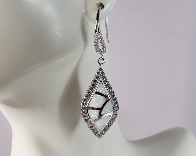 Womens Estate Sterling Silver Modernist Opal Earrings 7.8g E6428